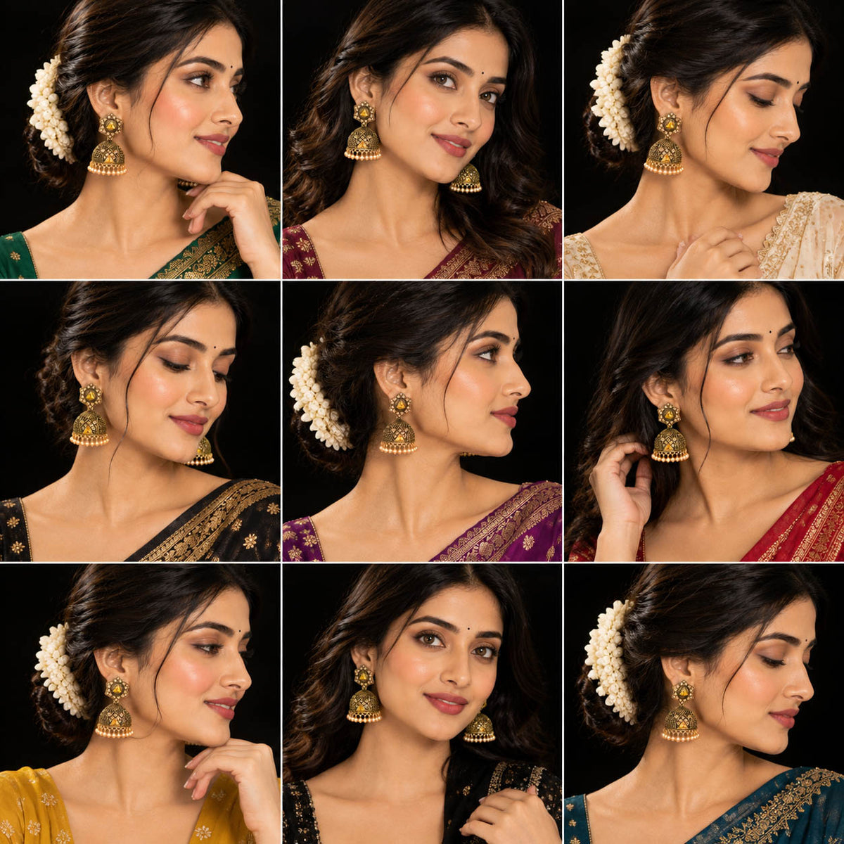 Elevate your ethnic look with these designer antique gold-finish jhumka earrings, featuring intricate detailing, sparkling stones, a statement triangular centerpiece, and delicate pearl-bead drops. Perfect for sarees, lehengas, festive outfits, weddings, and traditional occasions.

Detailed Product Description

Add a touch of royal Indian elegance to your jewellery collection with these beautifully crafted traditional jhumka earrings for women. The earrings feature an ornate antique-gold finish with intrica