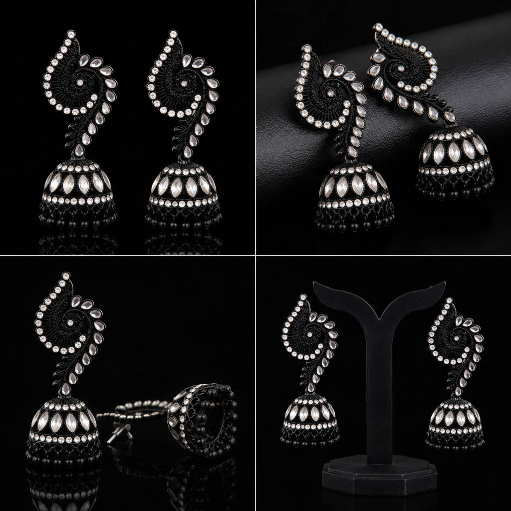 Black & Silver Oxidized Jhumka Earrings