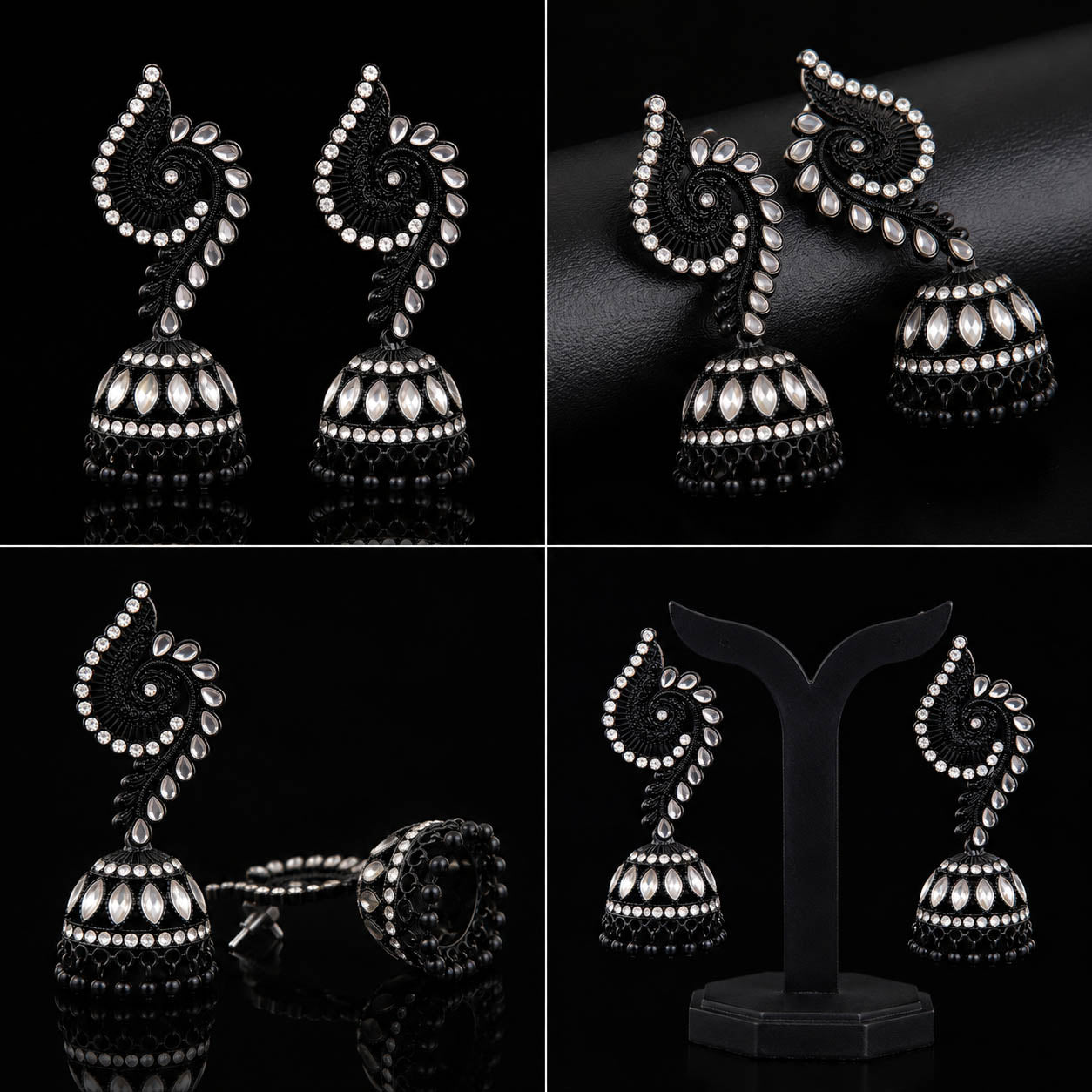Black & Silver Oxidized Jhumka Earrings