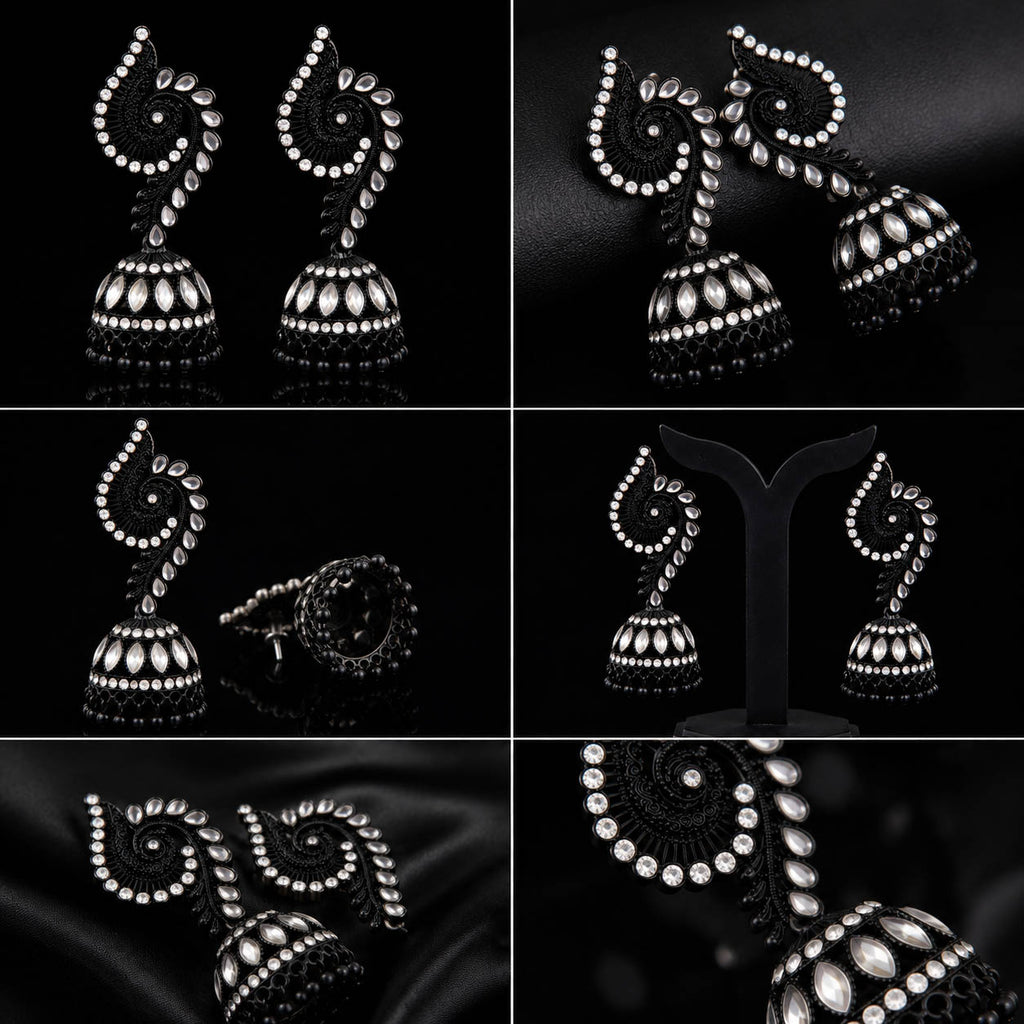 Black & Silver Oxidized Jhumka Earrings