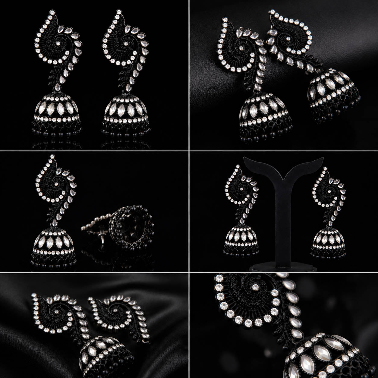 Black & Silver Oxidized Jhumka Earrings