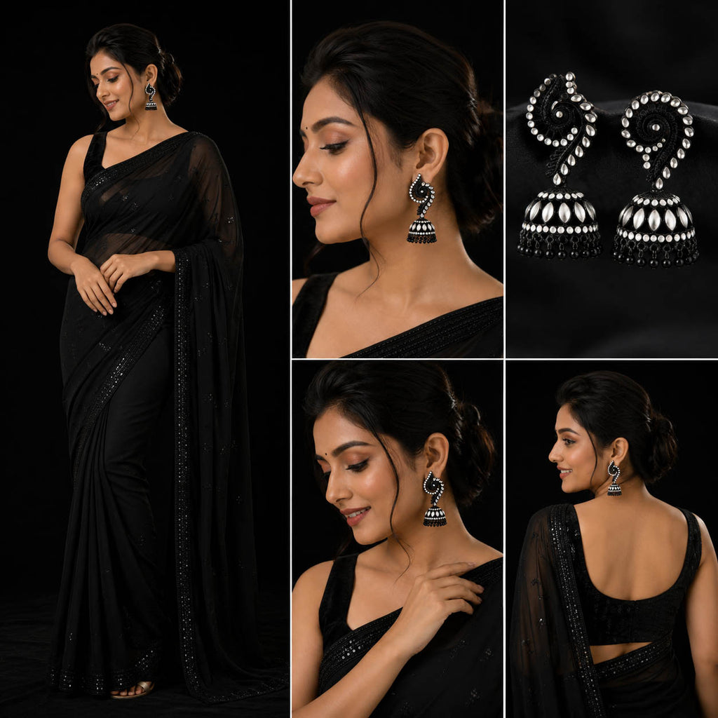 Black & Silver Oxidized Jhumka Earrings