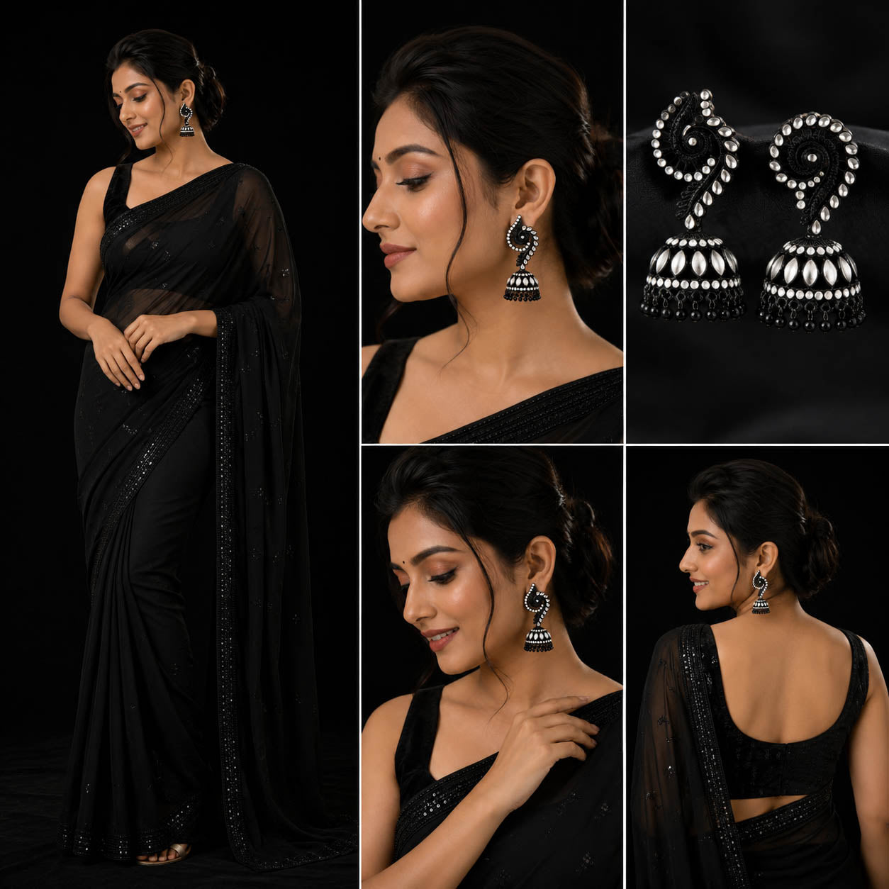 Black & Silver Oxidized Jhumka Earrings