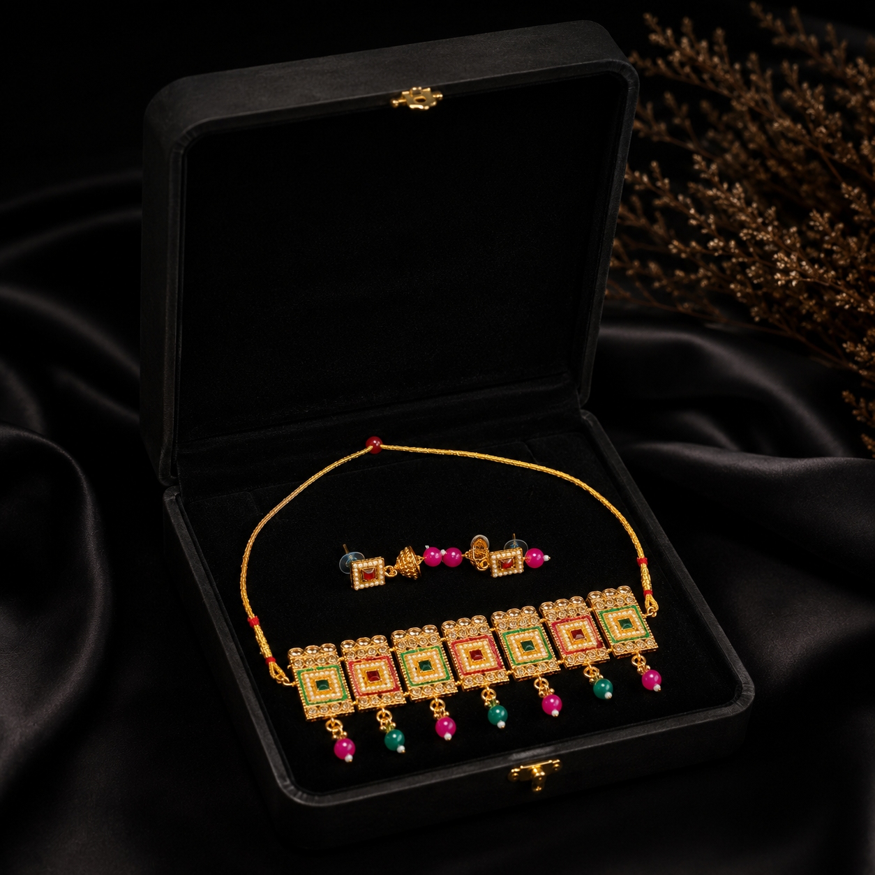 Traditional Gold-Plated Kundan Choker Necklace Set