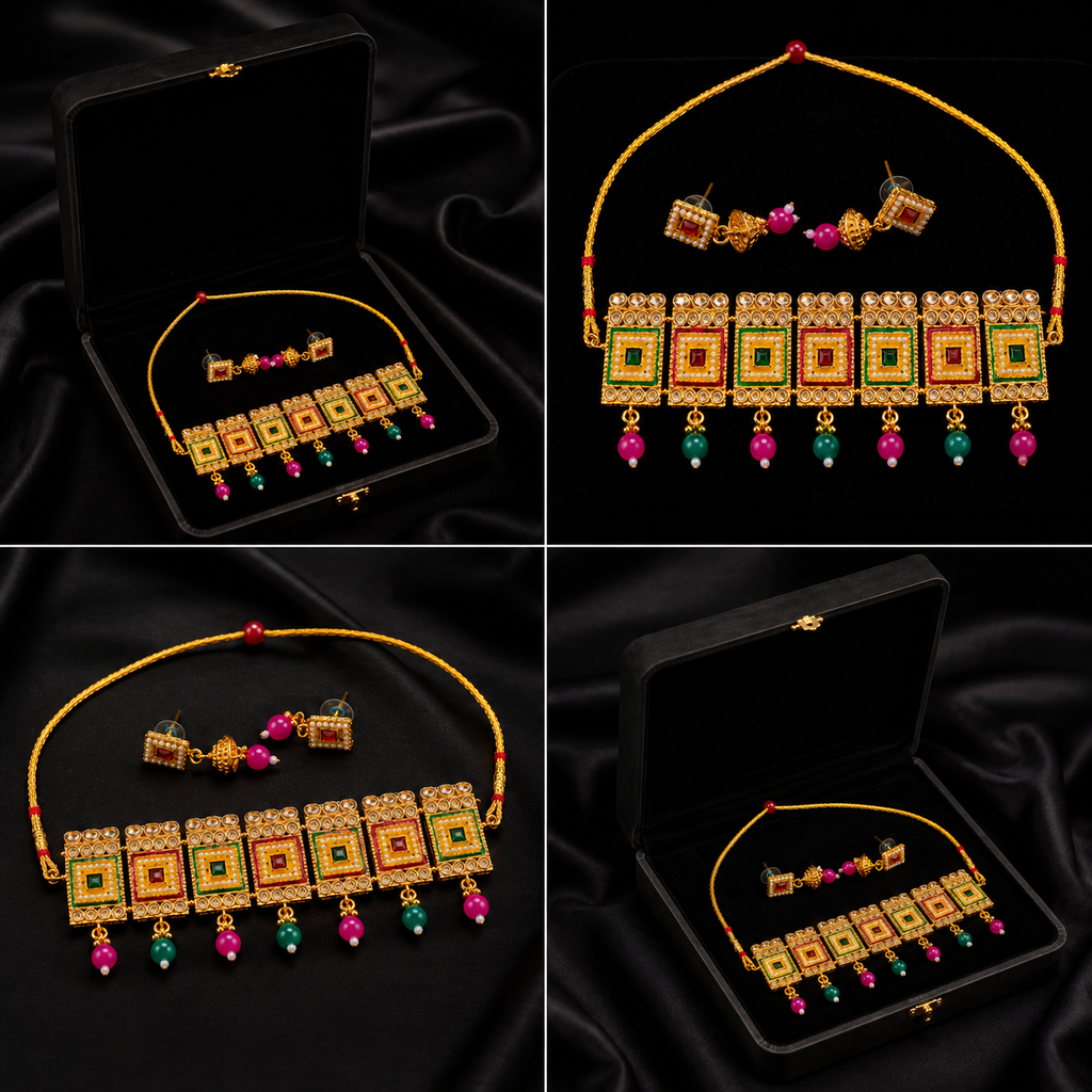 Traditional Gold-Plated Kundan Choker Necklace Set