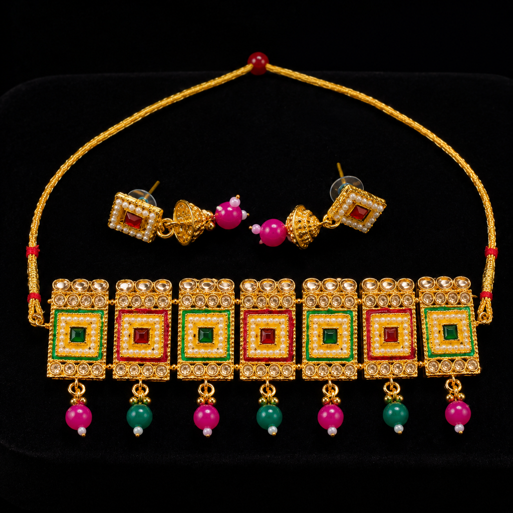 Traditional Gold-Plated Kundan Choker Necklace Set