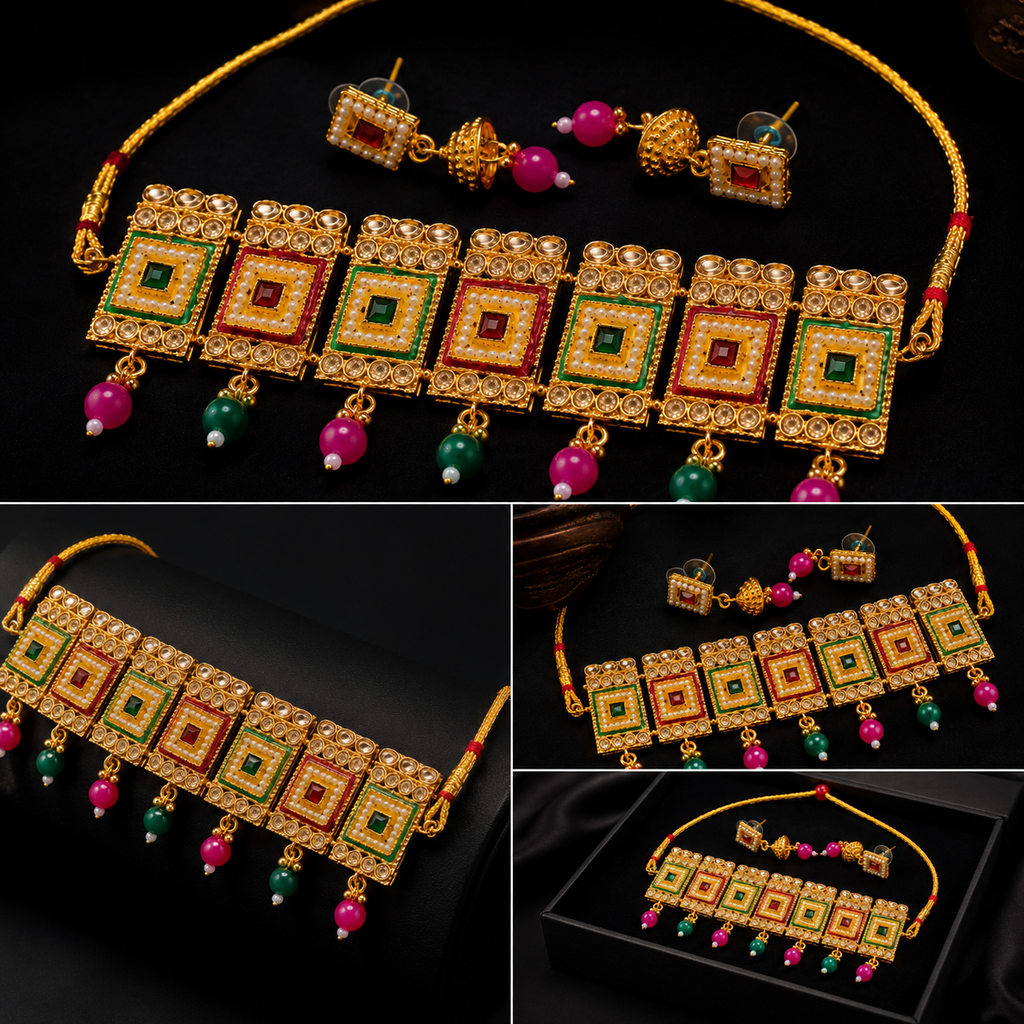 Traditional Gold-Plated Kundan Choker Necklace Set