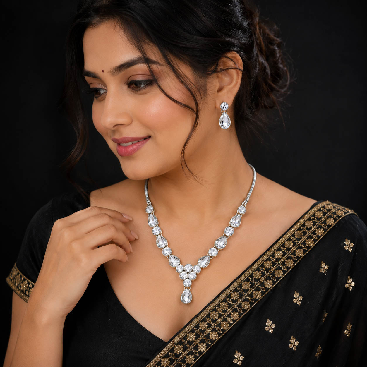Crystal Drop Necklace with Matching Earrings
