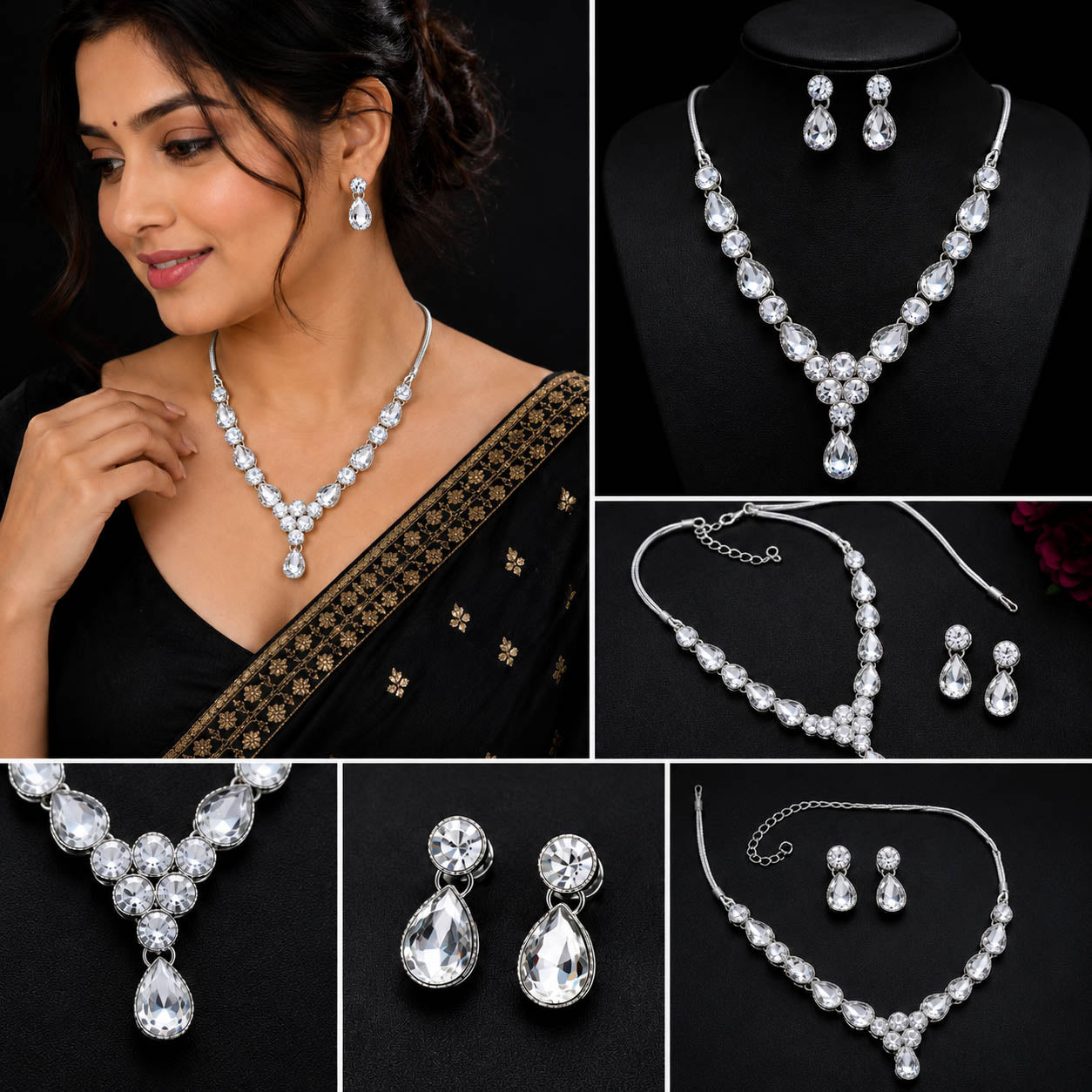 Crystal Drop Necklace with Matching Earrings