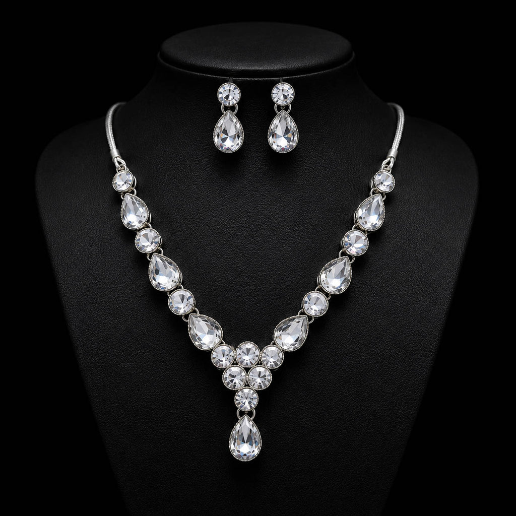 Crystal Drop Necklace with Matching Earrings