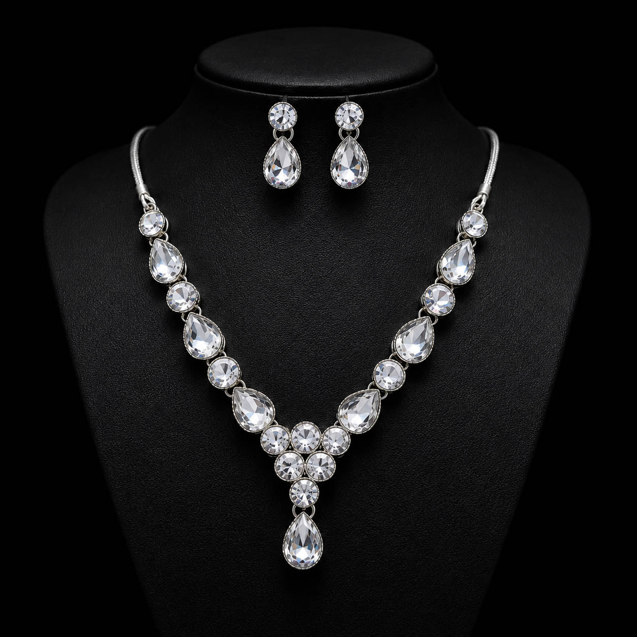 Crystal Drop Necklace with Matching Earrings