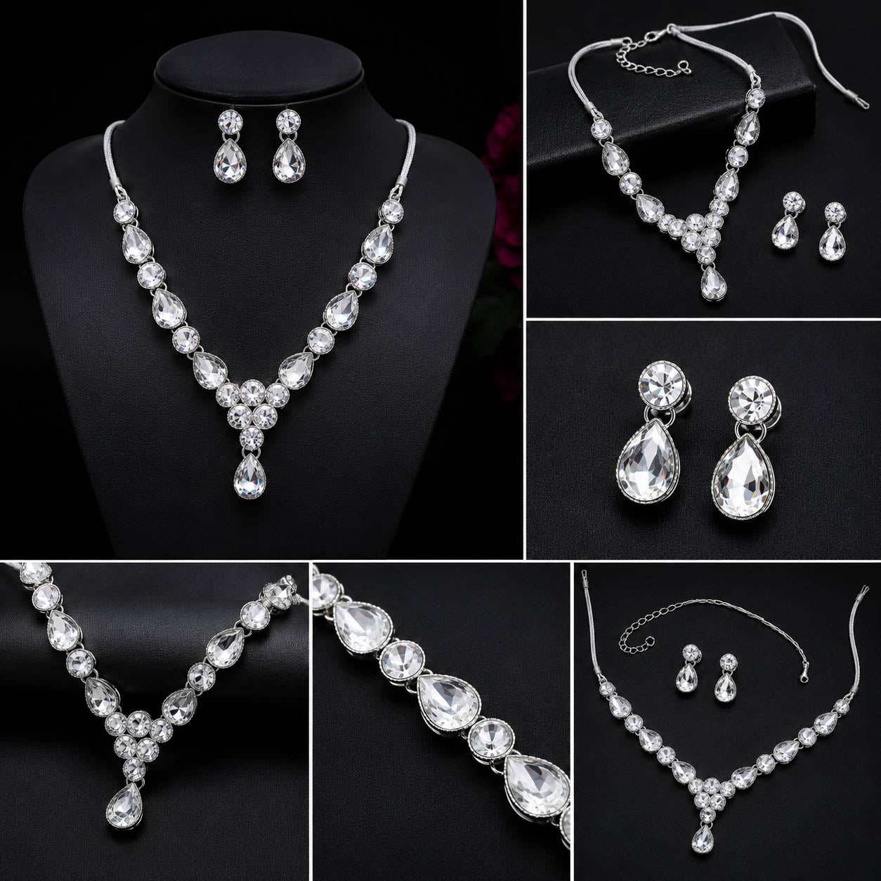 Crystal Drop Necklace with Matching Earrings