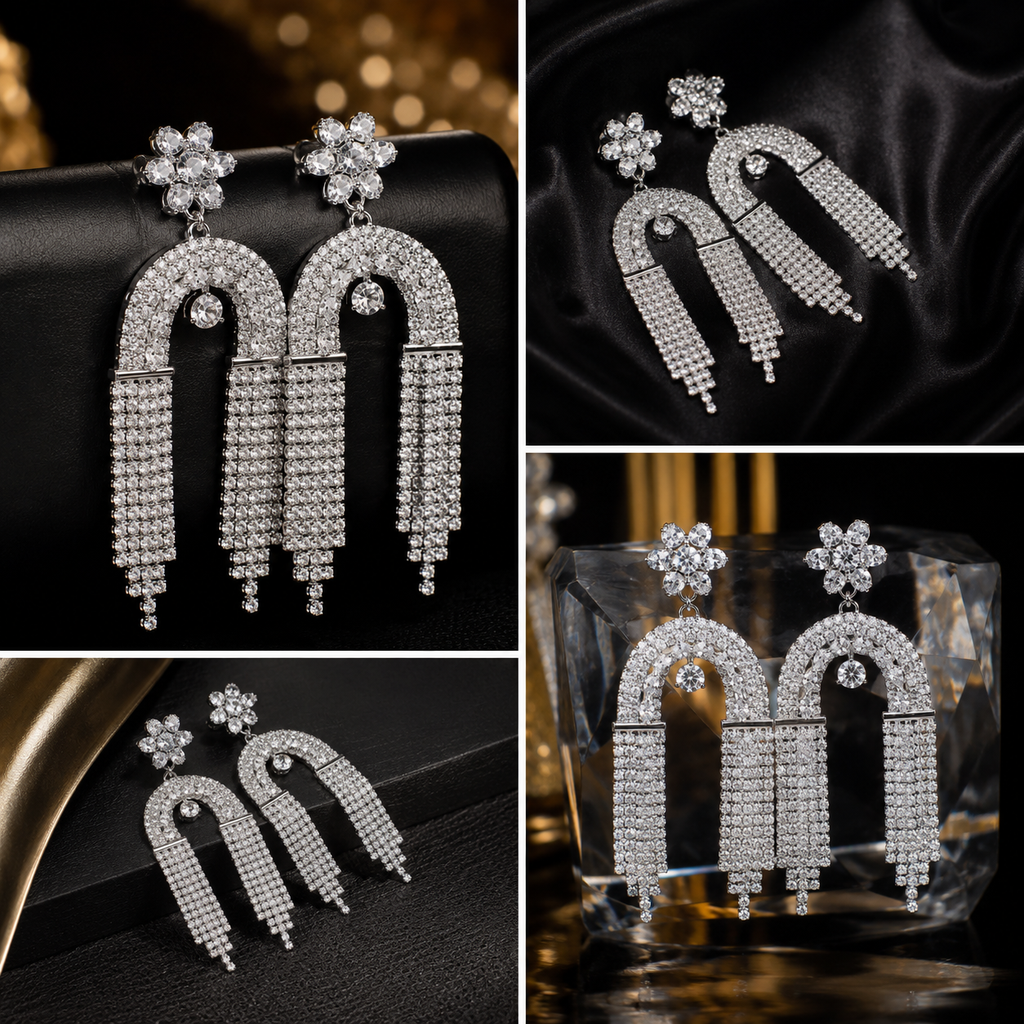 Luxury Silver-Plated Crystal Tassel Drop Earrings