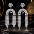 Luxury Silver-Plated Crystal Tassel Drop Earrings