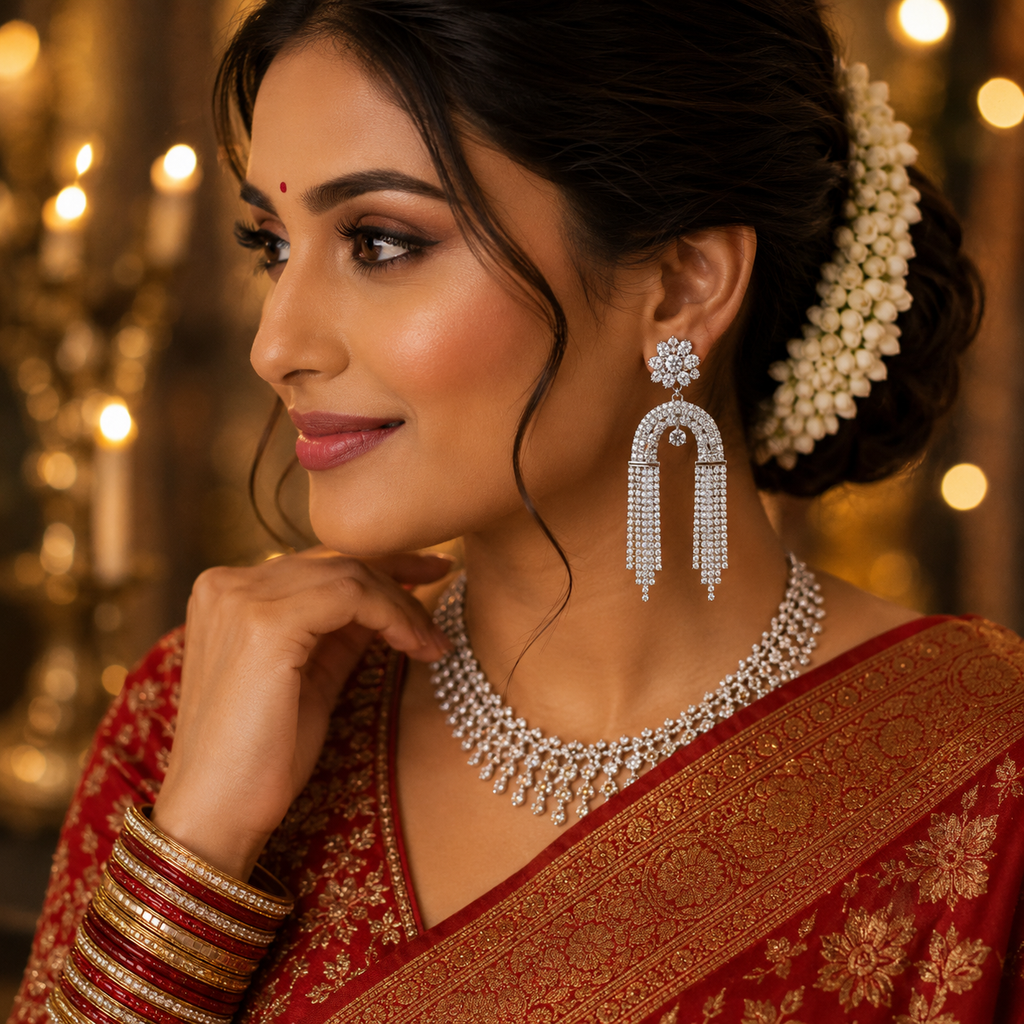 Luxury Silver-Plated Crystal Tassel Drop Earrings