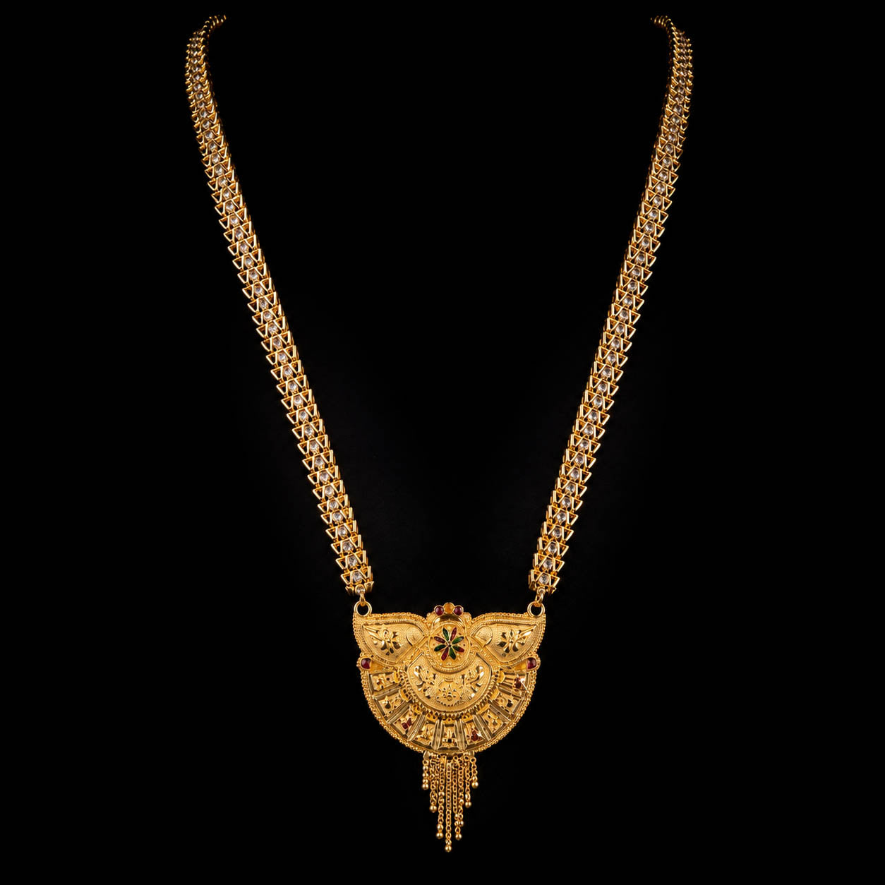Designer Long Mangalsutra with Antique Pendant 1 Gram Gold Plated