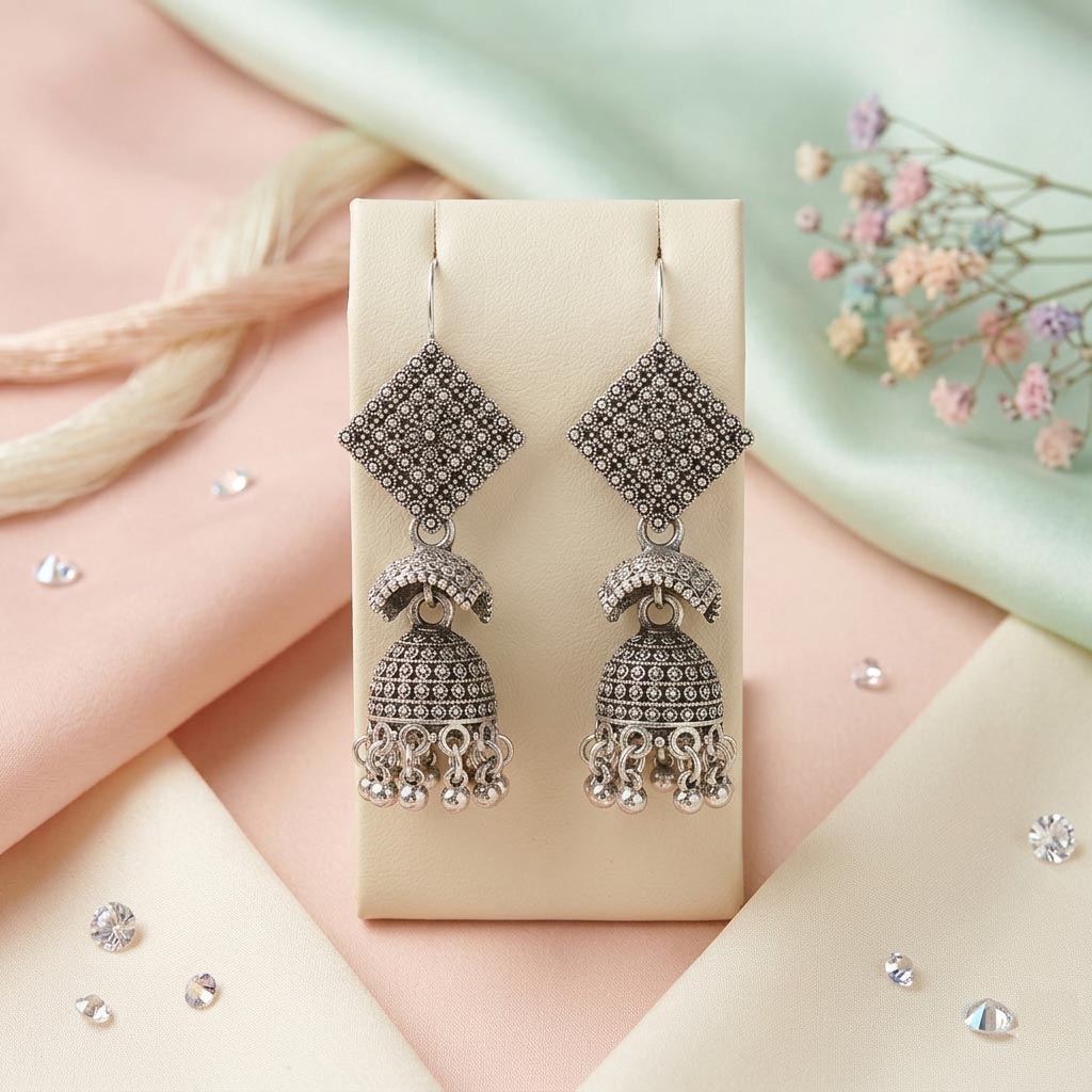 Diamond-Shape Jhumka Earrings