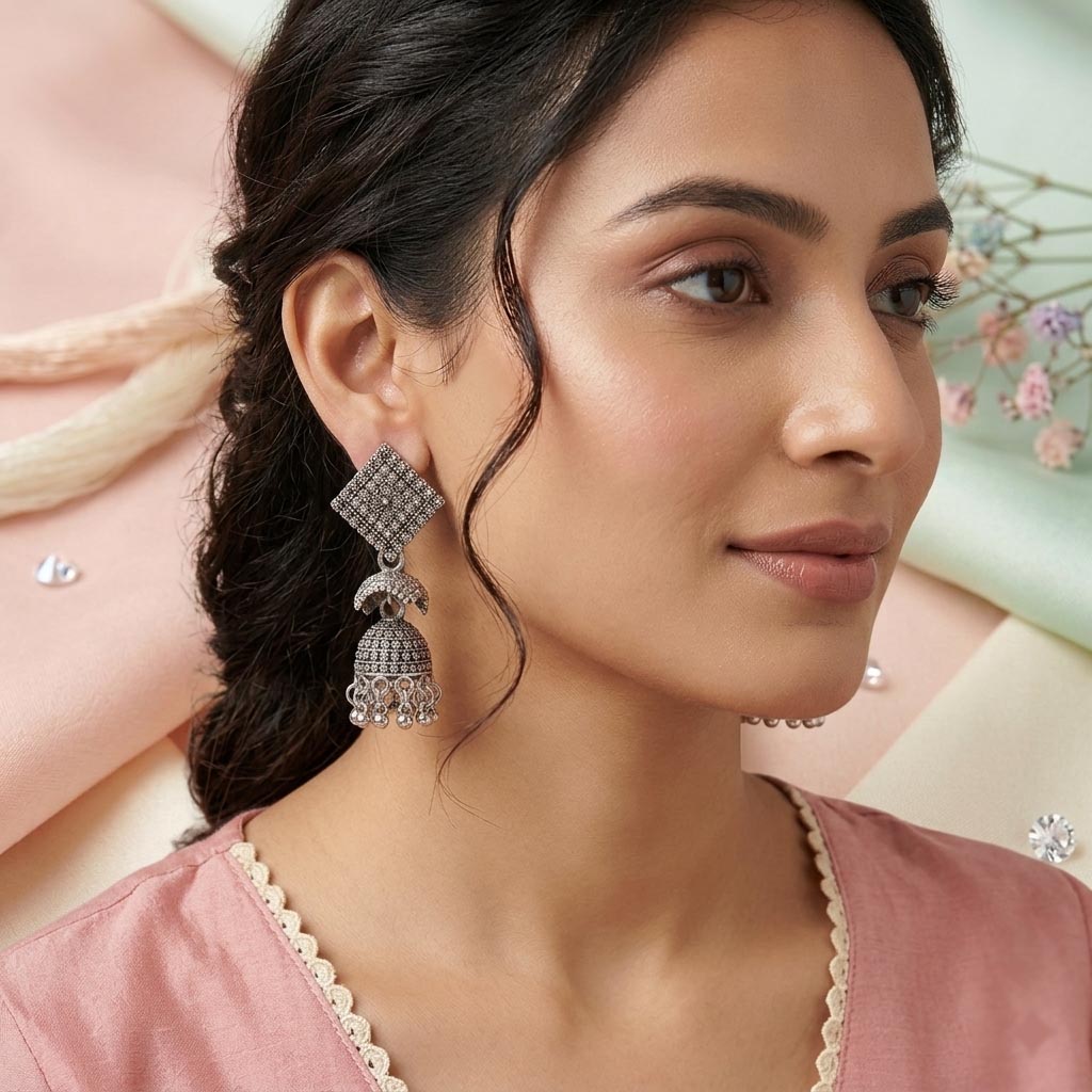 Diamond-Shape Jhumka Earrings