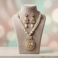 Elegant Pearl and Kundan Style Pendant Necklace Set
