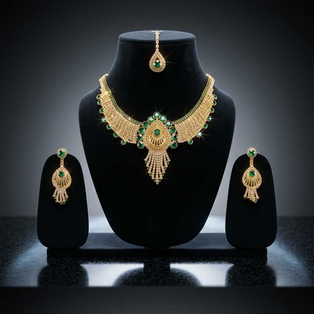 Emerald & Diamond Bridal Jewelry Set