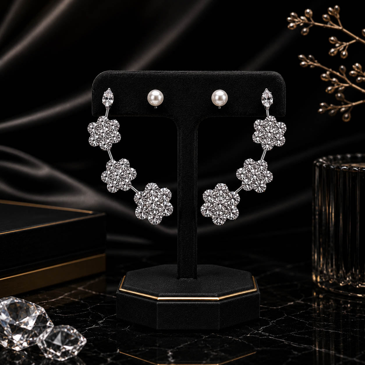 Luxury American Diamond Floral Crystal Ear Cuff