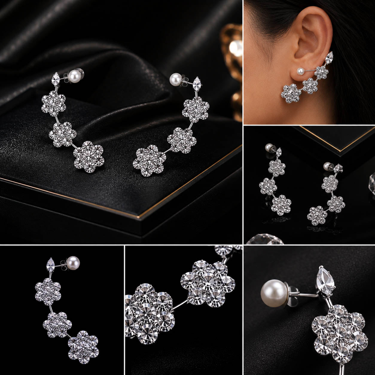 Luxury American Diamond Floral Crystal Ear Cuff
