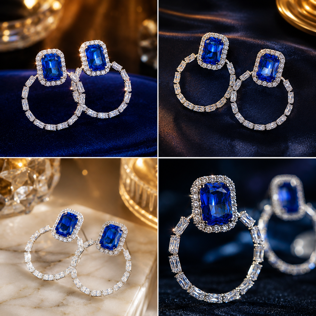 Luxury Blue Crystal Halo Hoop Earrings