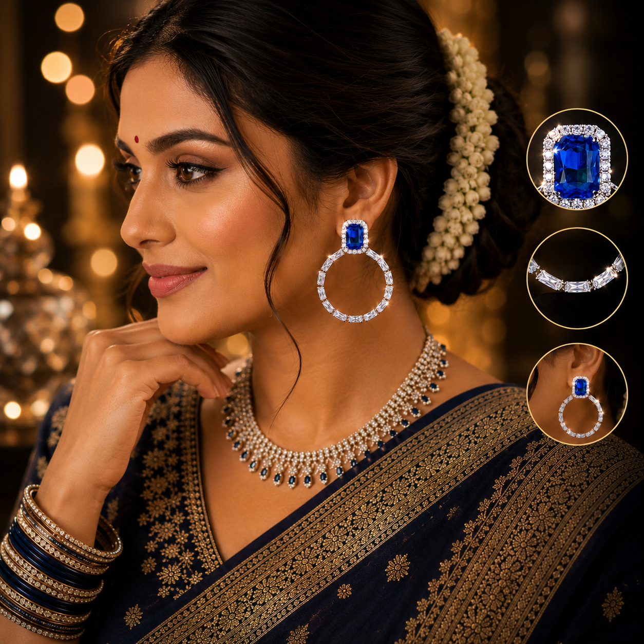 Luxury Blue Crystal Halo Hoop Earrings