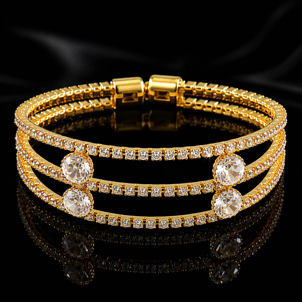 Luxury Gold-Plated Triple Layer Crystal Bracelet