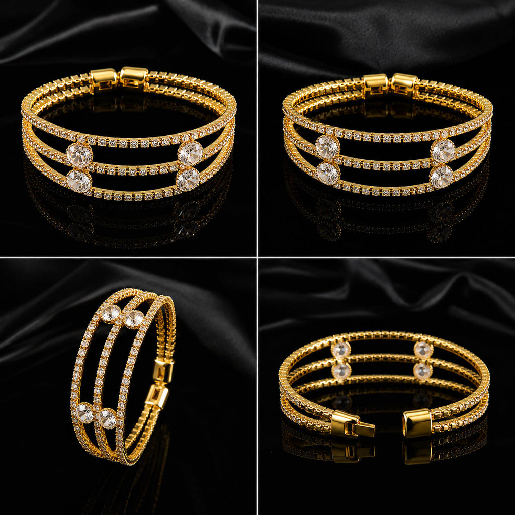 Luxury Gold-Plated Triple Layer Crystal Bracelet