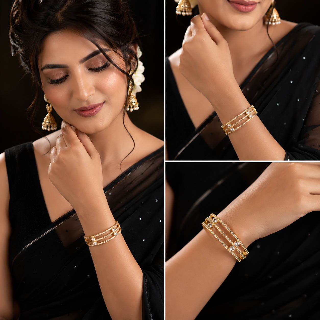 Luxury Gold-Plated Triple Layer Crystal Bracelet