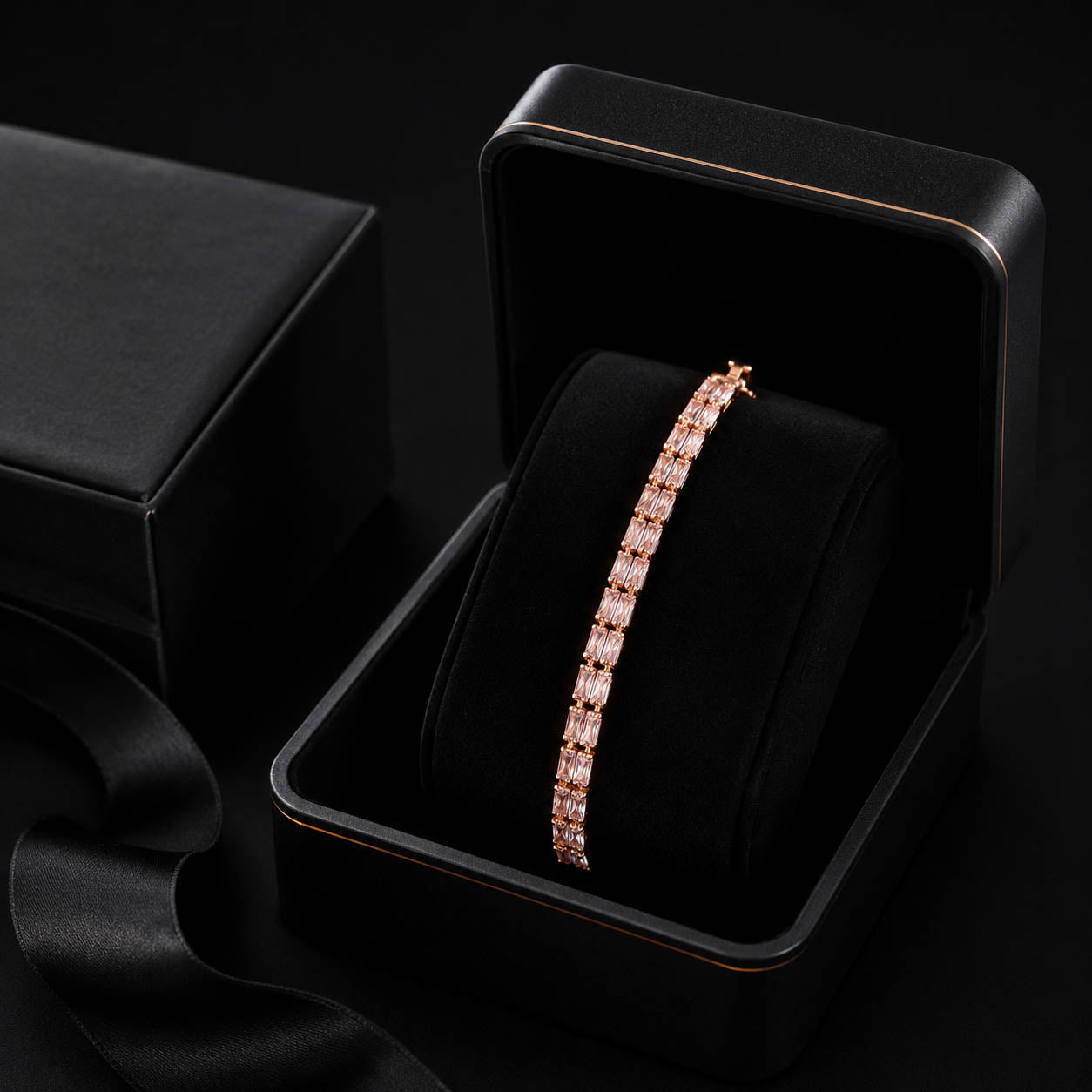 Luxury Rose Gold Baguette Stone Tennis Bracelet