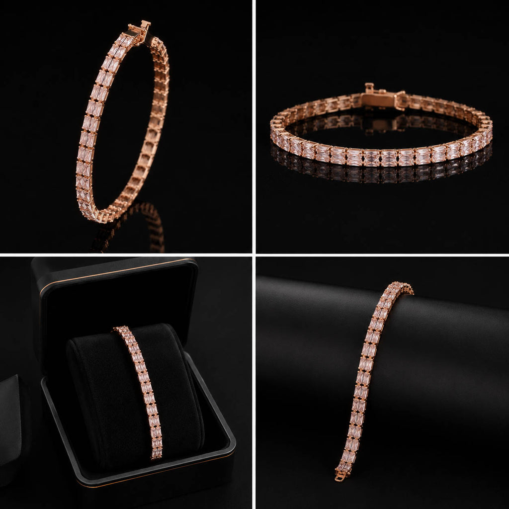 Luxury Rose Gold Baguette Stone Tennis Bracelet