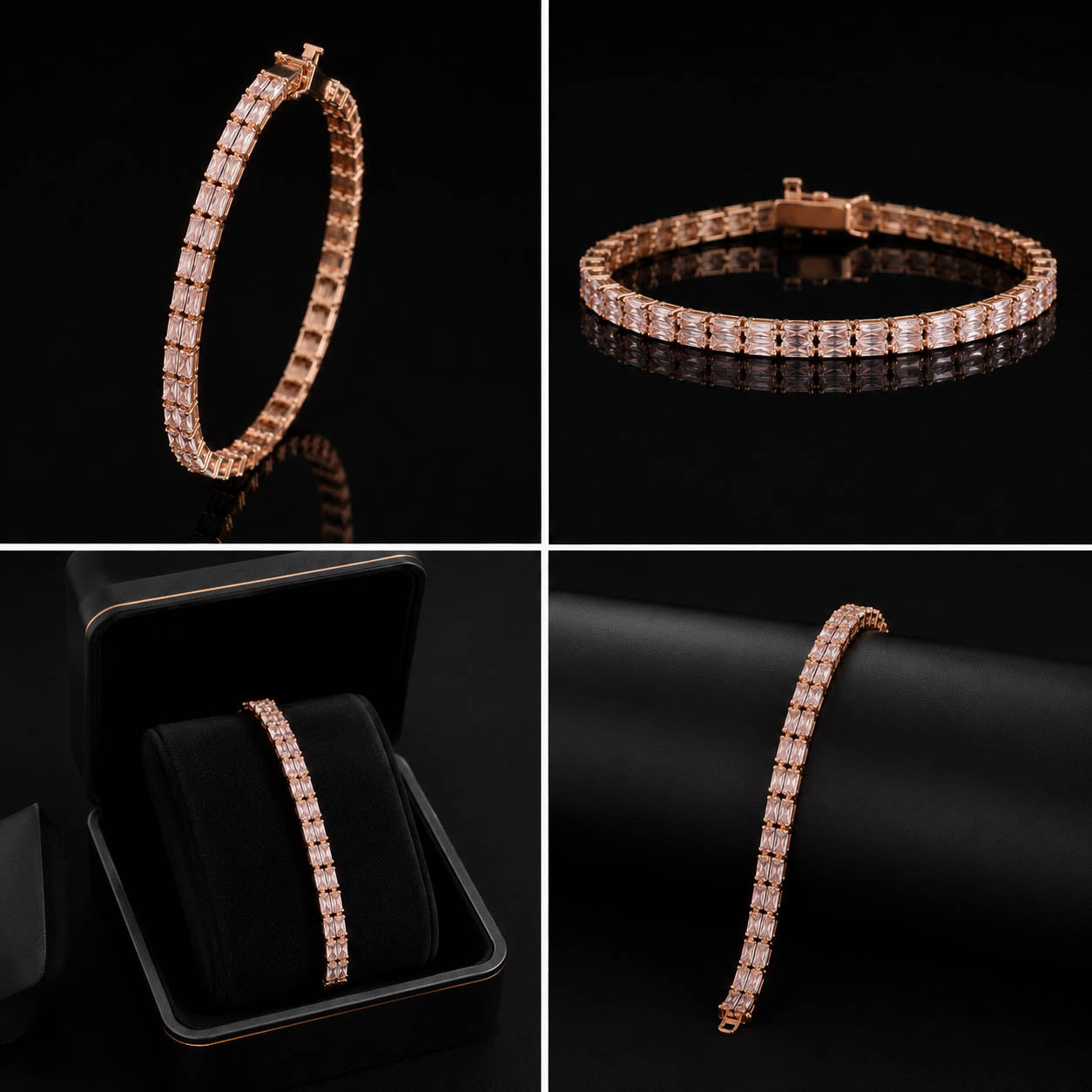 Luxury Rose Gold Baguette Stone Tennis Bracelet