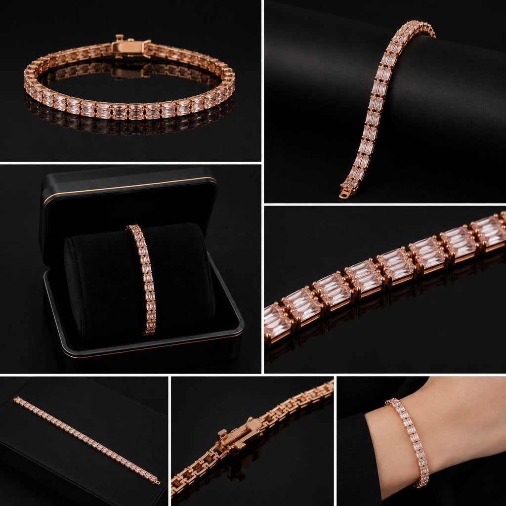 Luxury Rose Gold Baguette Stone Tennis Bracelet