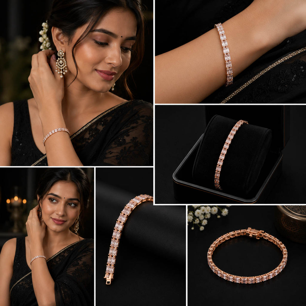 Luxury Rose Gold Baguette Stone Tennis Bracelet