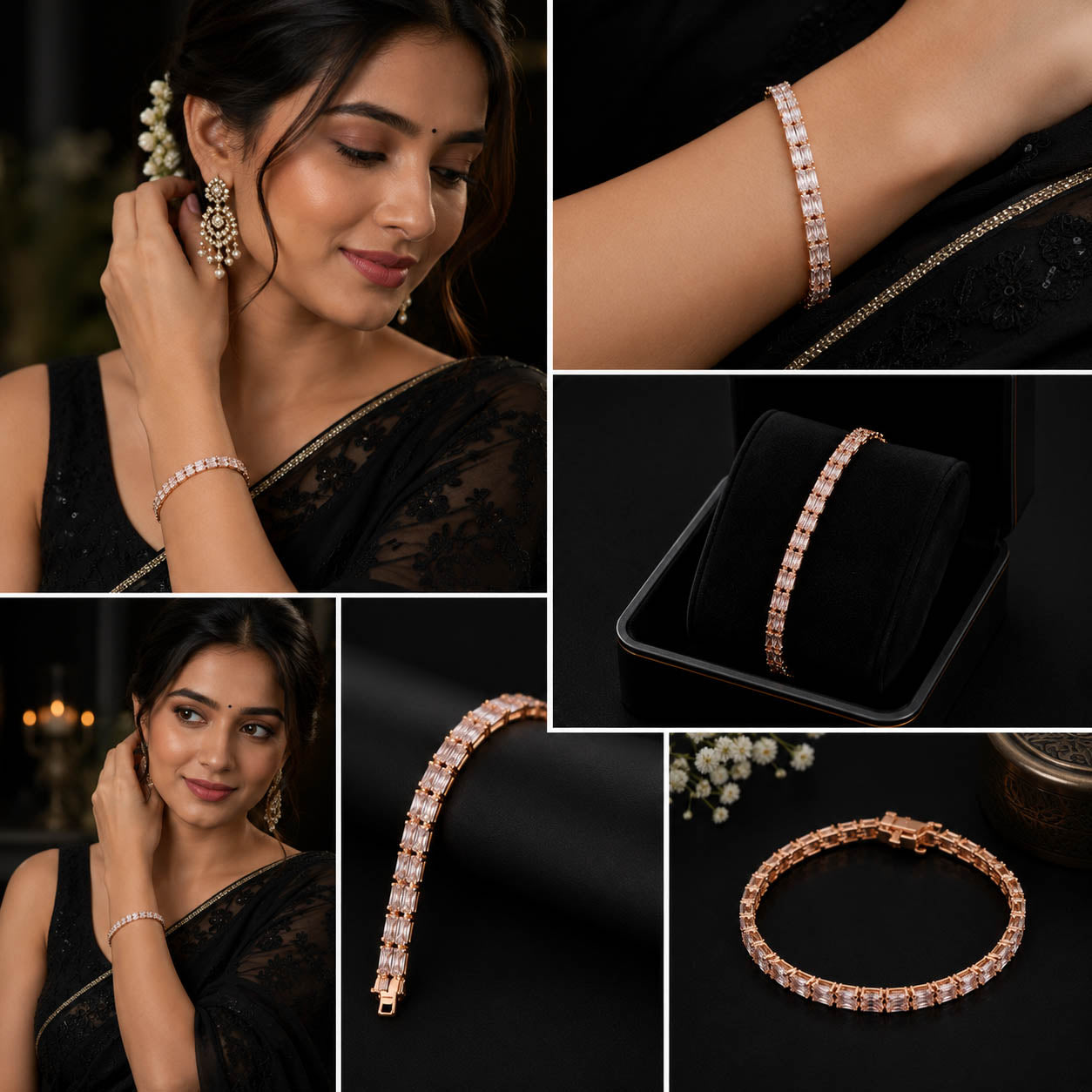 Luxury Rose Gold Baguette Stone Tennis Bracelet