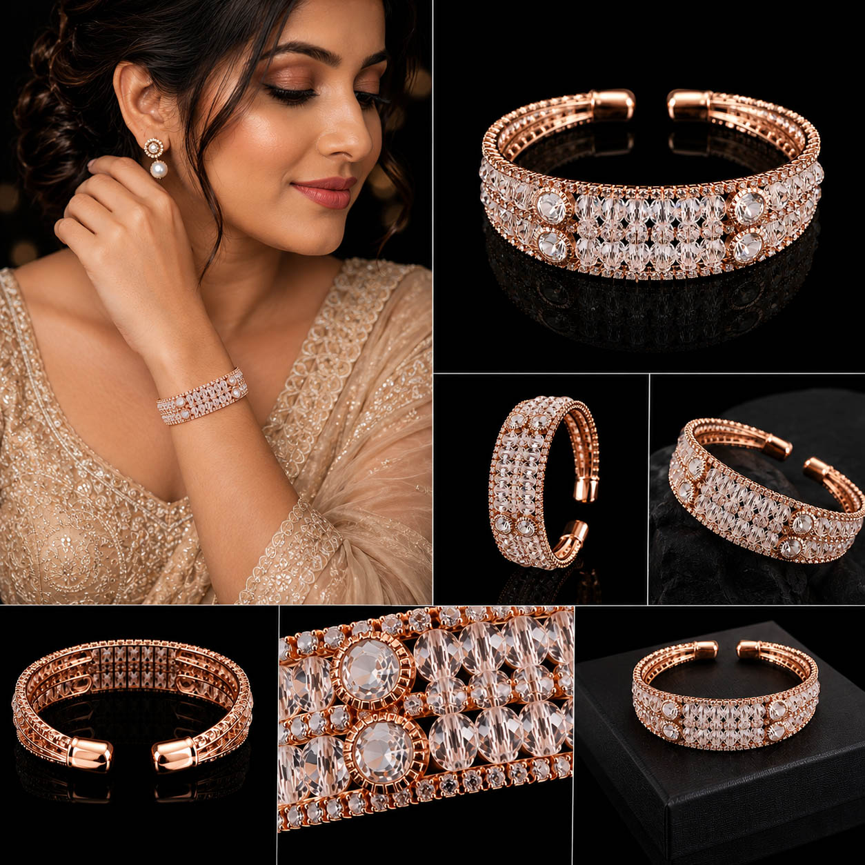 Luxury Rose Gold Plated Crystal Cuff Bracelet