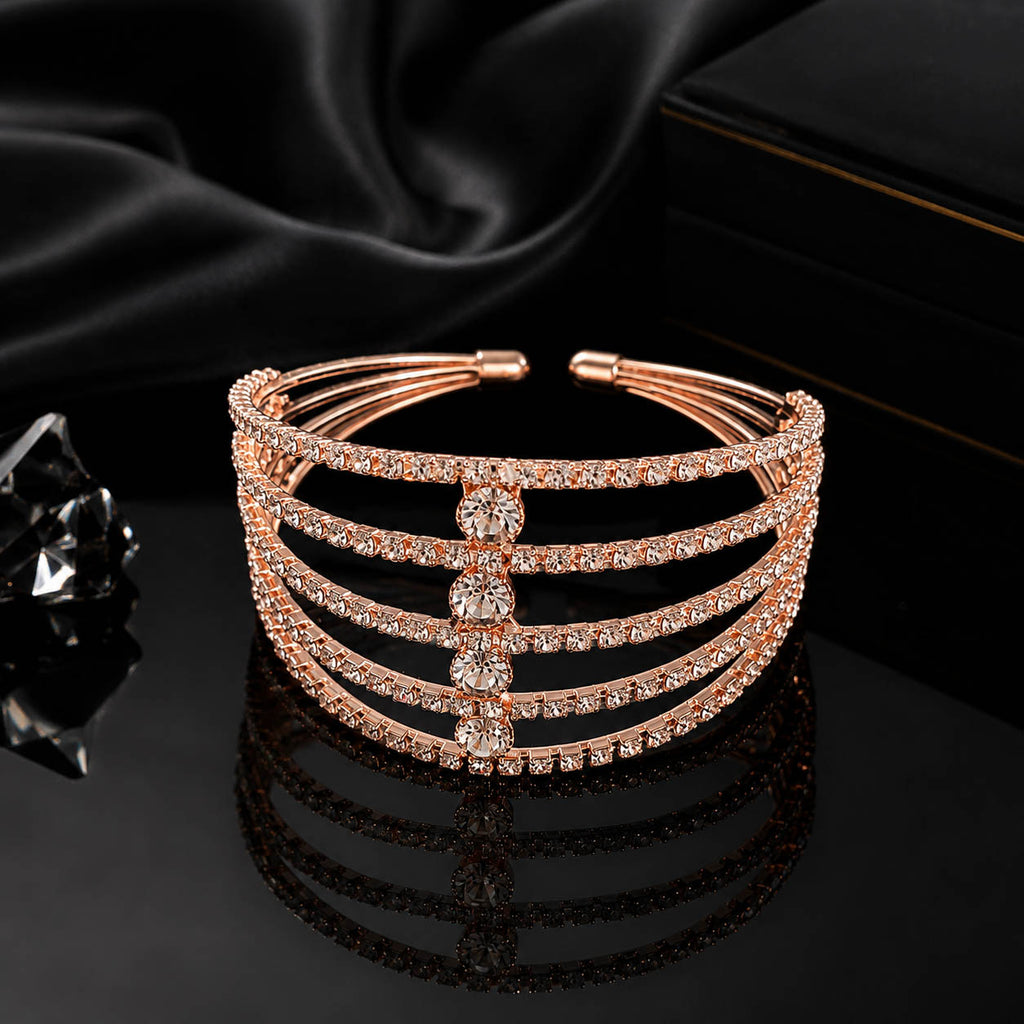 Luxury Rose Gold Plated Multi-Layer Crystal Cuff Bracelet