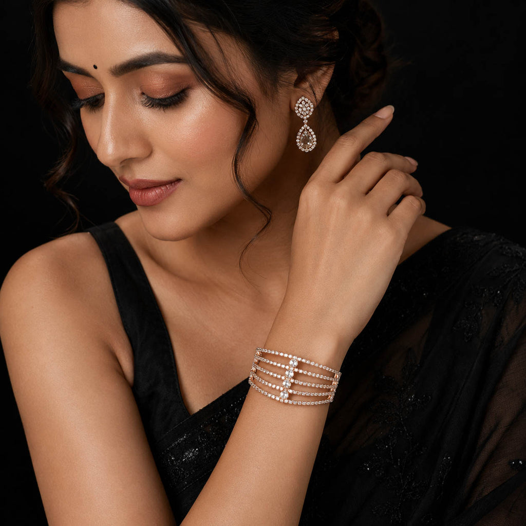 Luxury Rose Gold Plated Multi-Layer Crystal Cuff Bracelet