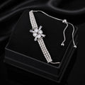 Luxury Silver-Plated American Diamond Floral Adjustable Bracelet