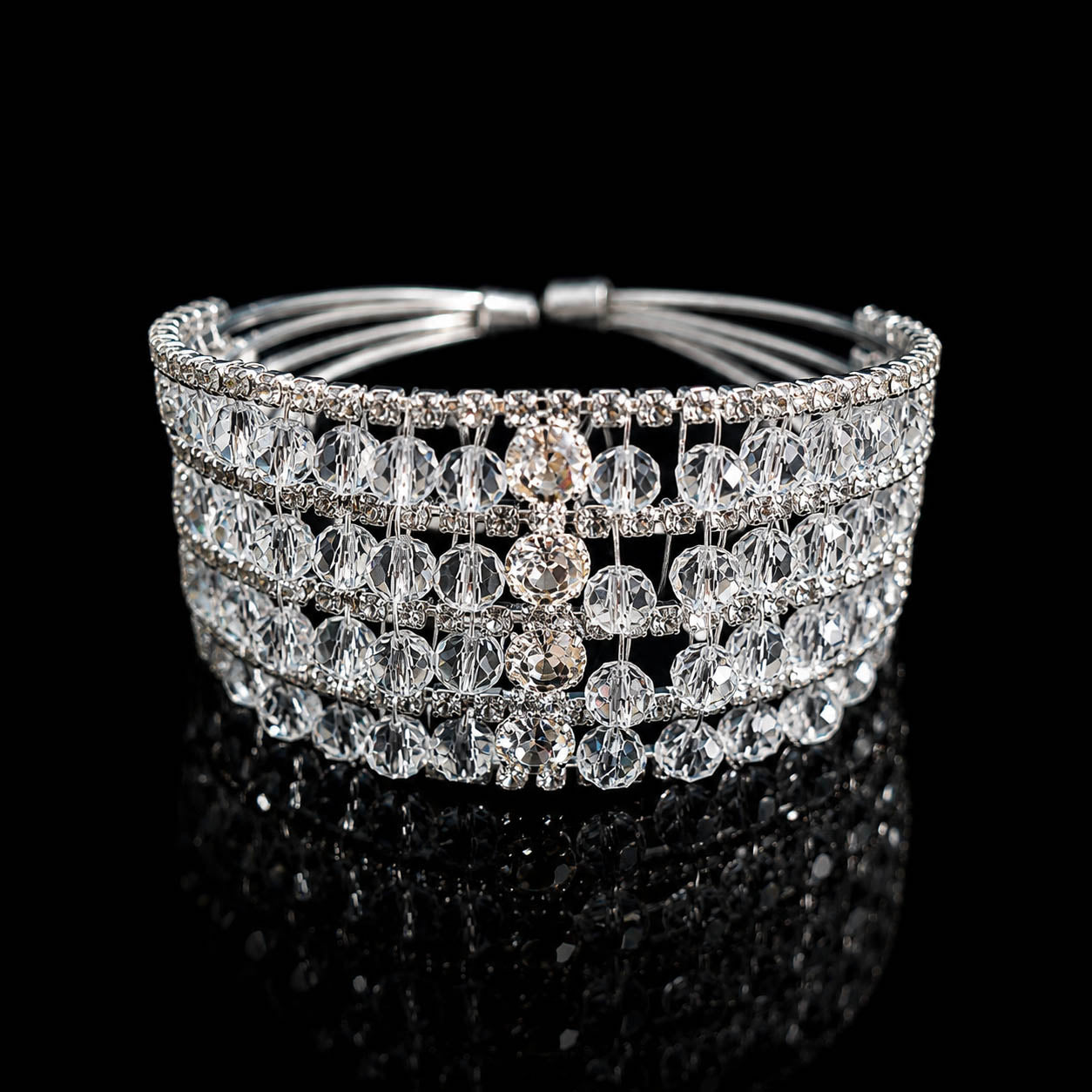 Premium Silver Crystal Cuff Bracelet