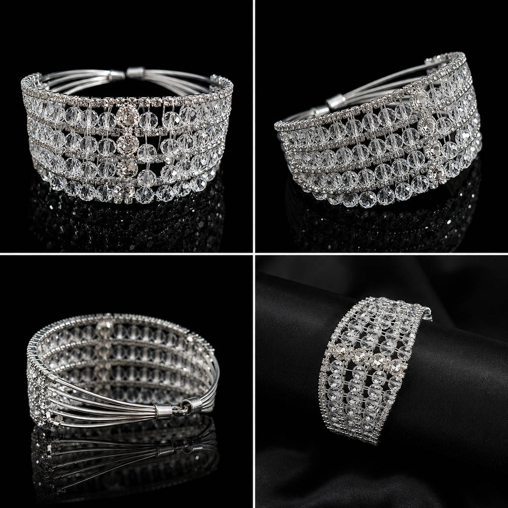 Premium Silver Crystal Cuff Bracelet