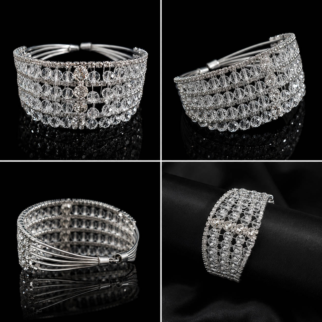 Premium Silver Crystal Cuff Bracelet