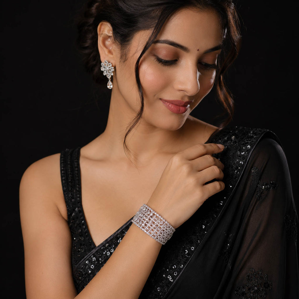Premium Silver Crystal Cuff Bracelet