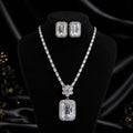 Silver-Tone Diamond Rectangle Pendant with Stud Earrings