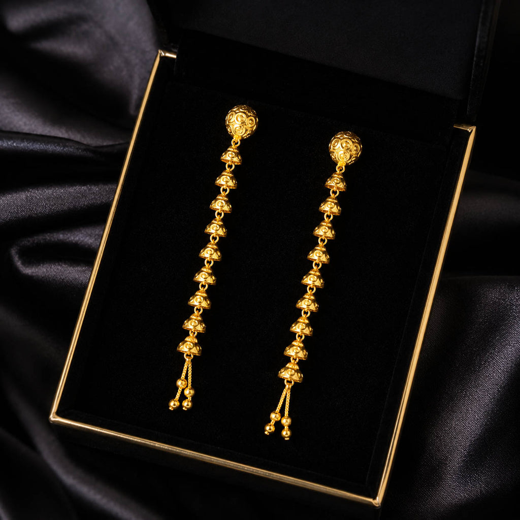 Sui Dhaga Pattern Long Dangler Earrings 1 Gram Gold Plated