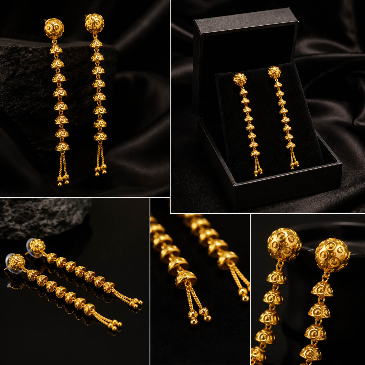Sui Dhaga Pattern Long Dangler Earrings 1 Gram Gold Plated