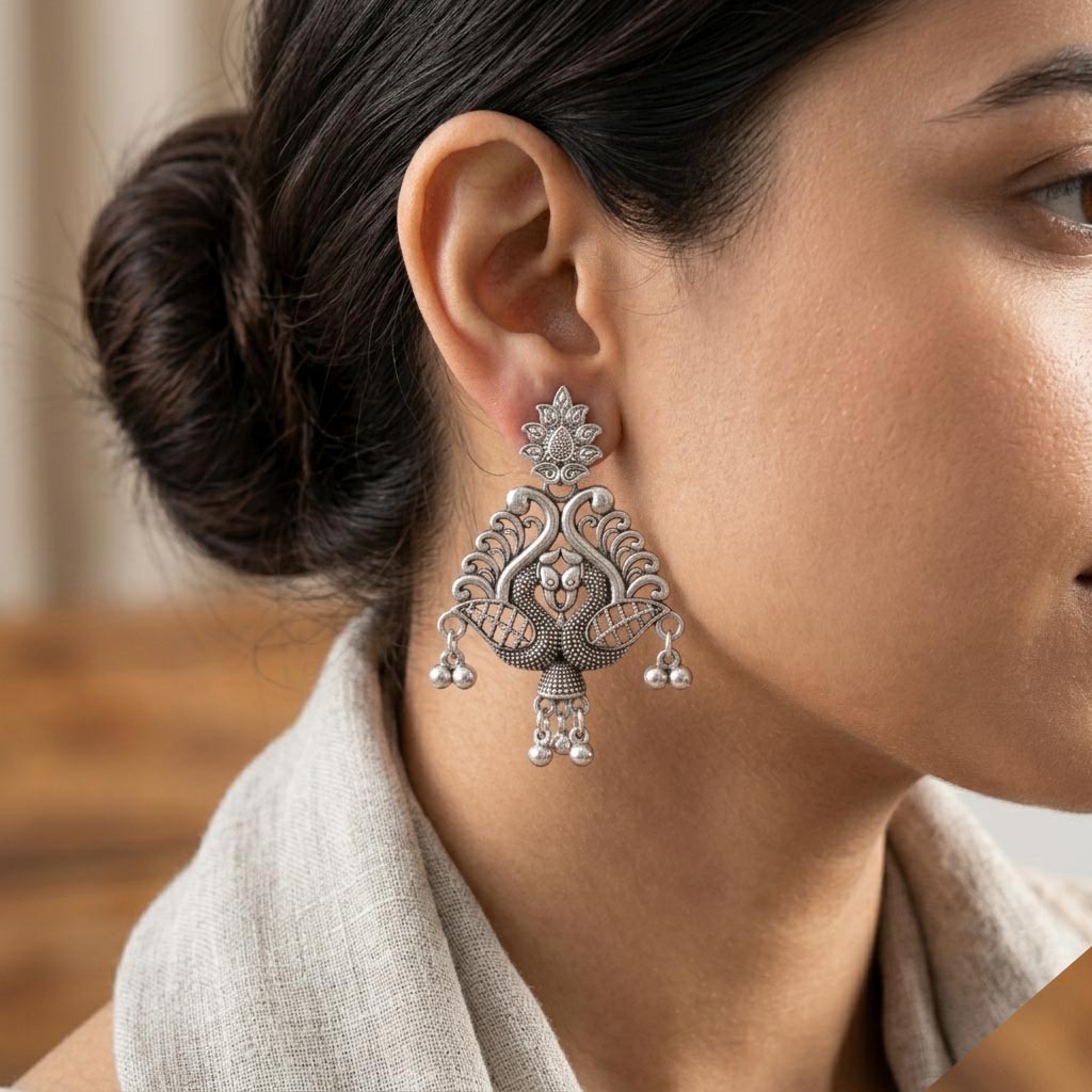 Traditional Peacock Dangle Earrings