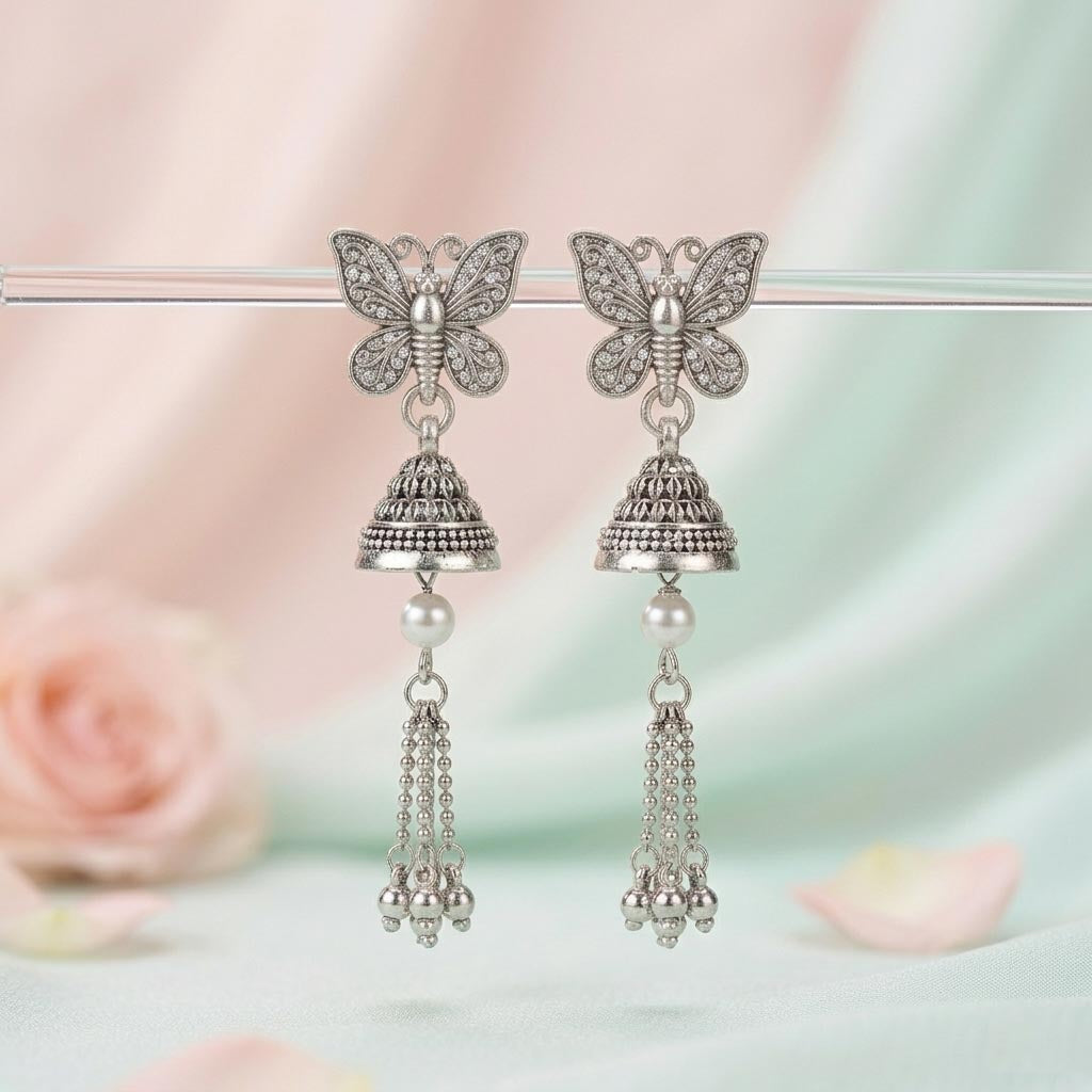Butterfly Jhumka Earrings with Tassels